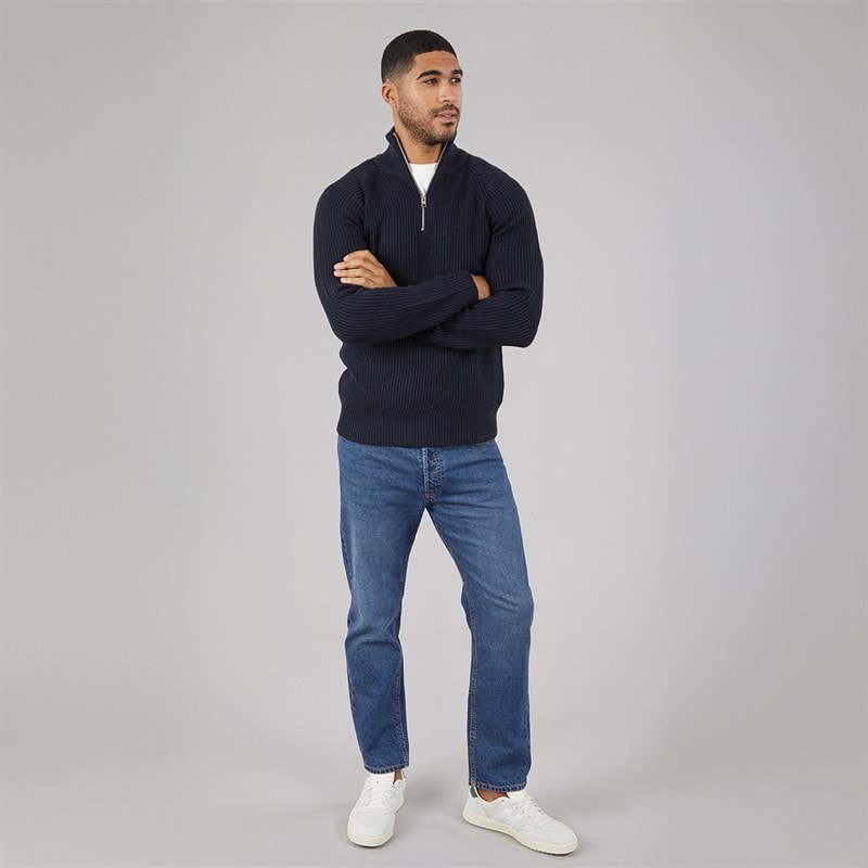 JACK & JONES Herre Panel 1/2 Zip Strikket Sweater Sky Captain - Billede 4