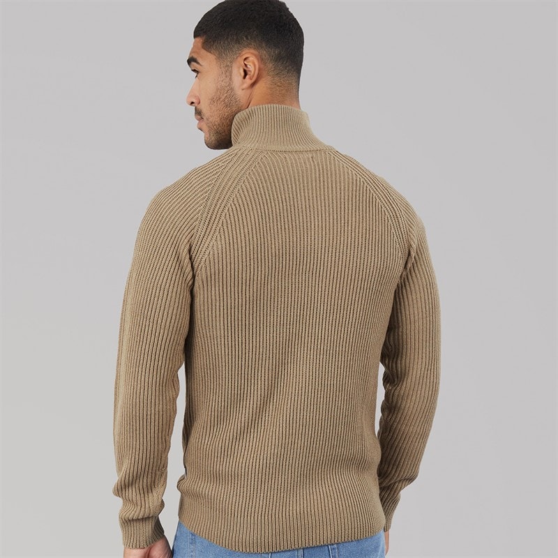 JACK & JONES Herre Panel 1/2 Zip Strikket Sweater Crockery - Billede 2