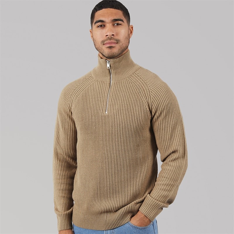 JACK & JONES Herre Panel 1/2 Zip Strikket Sweater Crockery - Billede 3