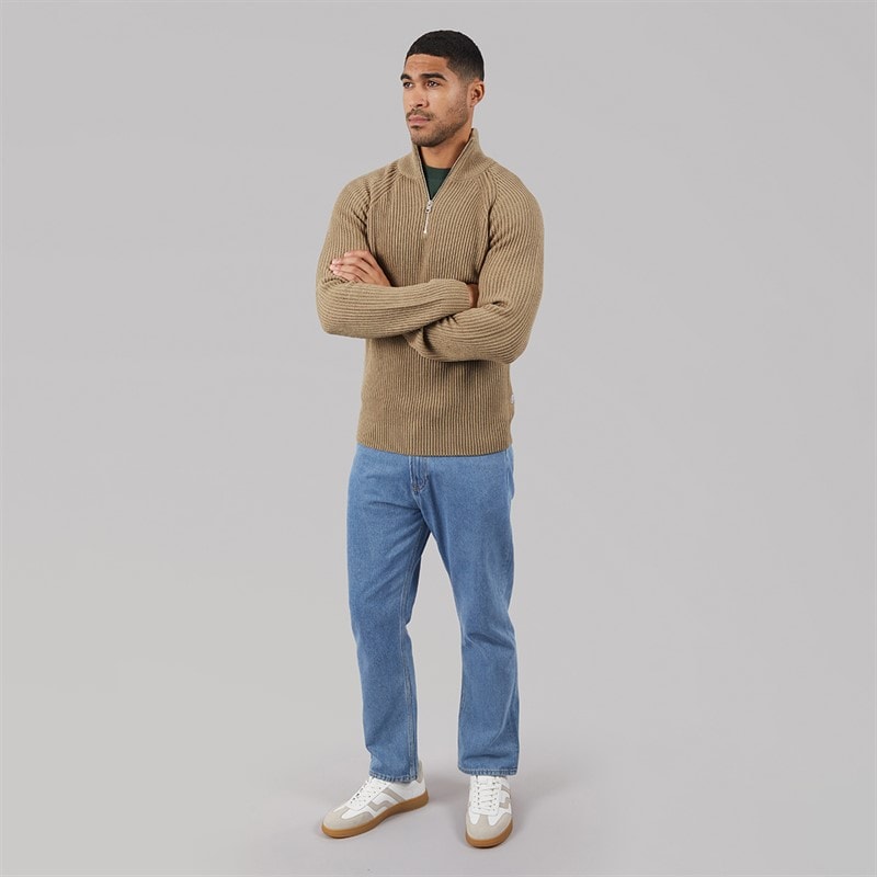 JACK & JONES Herre Panel 1/2 Zip Strikket Sweater Crockery - Billede 4
