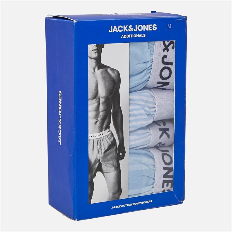 JACK & JONES Herre Jaclaroi Tre Pak Vævet Boksershorts Chambray Blue/Chambray Striped/Skyway Checks - Billede 2