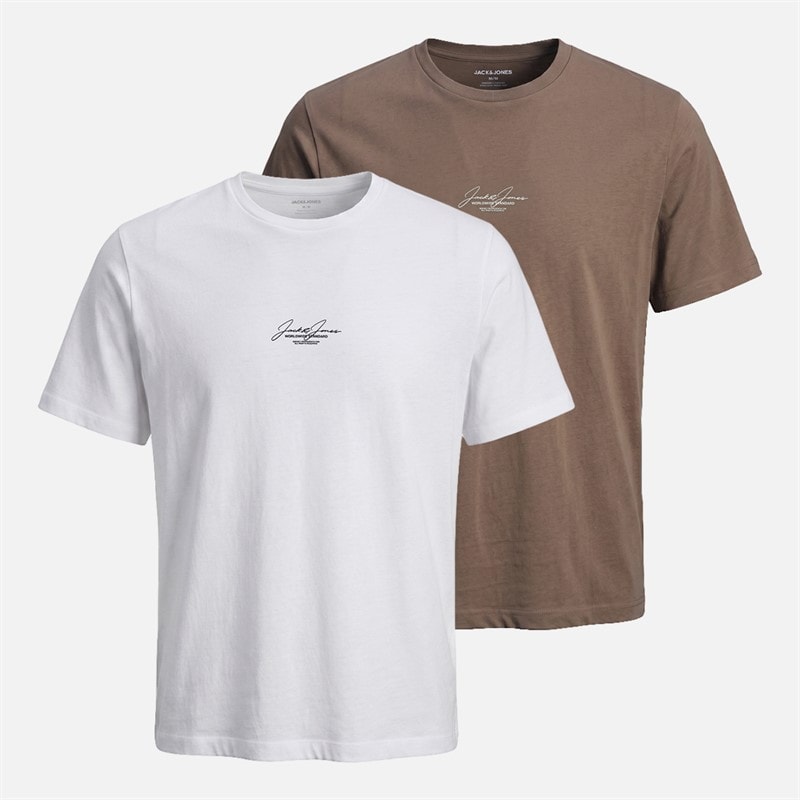 JACK & JONES Herre Cover Script To Pak Afslappede T-Shirts Hvid/Falcon - Billede 1
