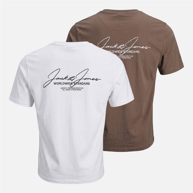 JACK & JONES Herre Cover Script To Pak Afslappede T-Shirts Hvid/Falcon - Billede 2