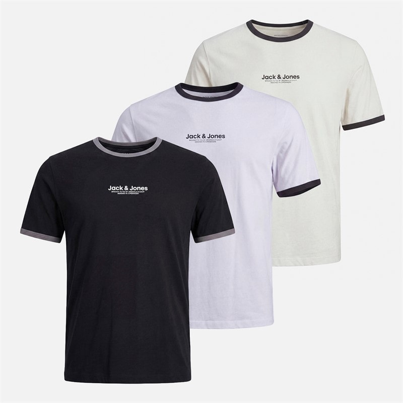 JACK & JONES Herre tre pak ring t shirts Sort/Hvid/Isgrå - Billede 1