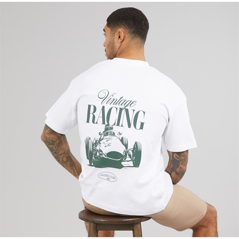 JACK & JONES Herre Vintage Racing T-shirt Bright White