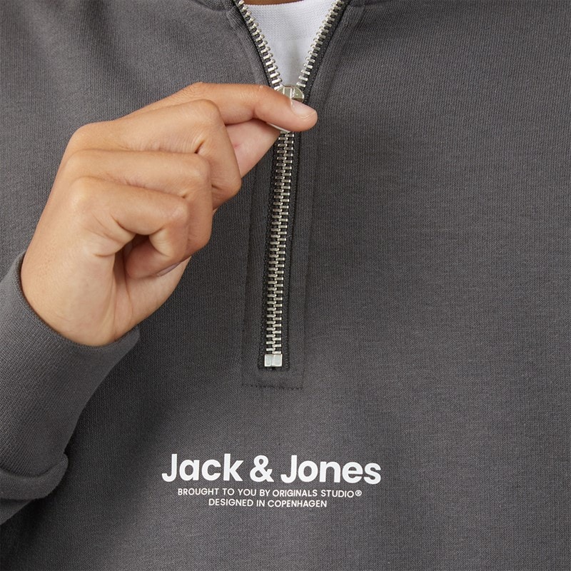 JACK & JONES Drenge Vesterbro Quarter Zip Sweatshirt Træningsdragt Asphalt - Billede 3