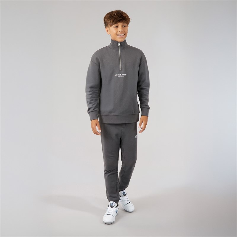 JACK & JONES Drenge Vesterbro Quarter Zip Sweatshirt Træningsdragt Asphalt - Billede 4