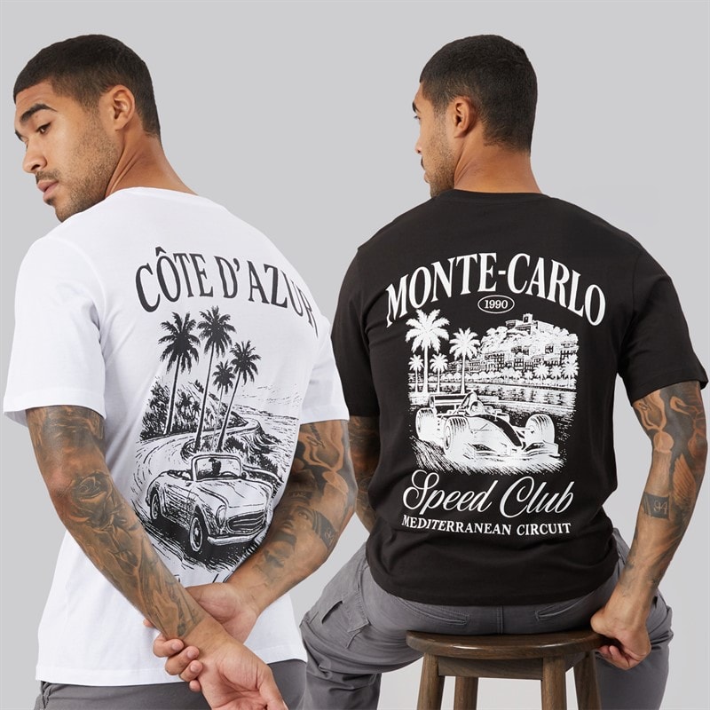 JACK & JONES Herre Carlo Print To Pak T-shirts / Sort Hvid - Billede 1