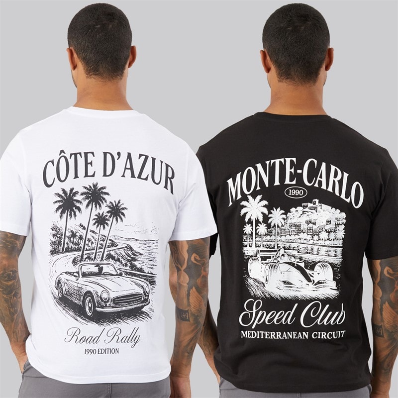 JACK & JONES Herre Carlo Print To Pak T-shirts / Sort Hvid - Billede 3