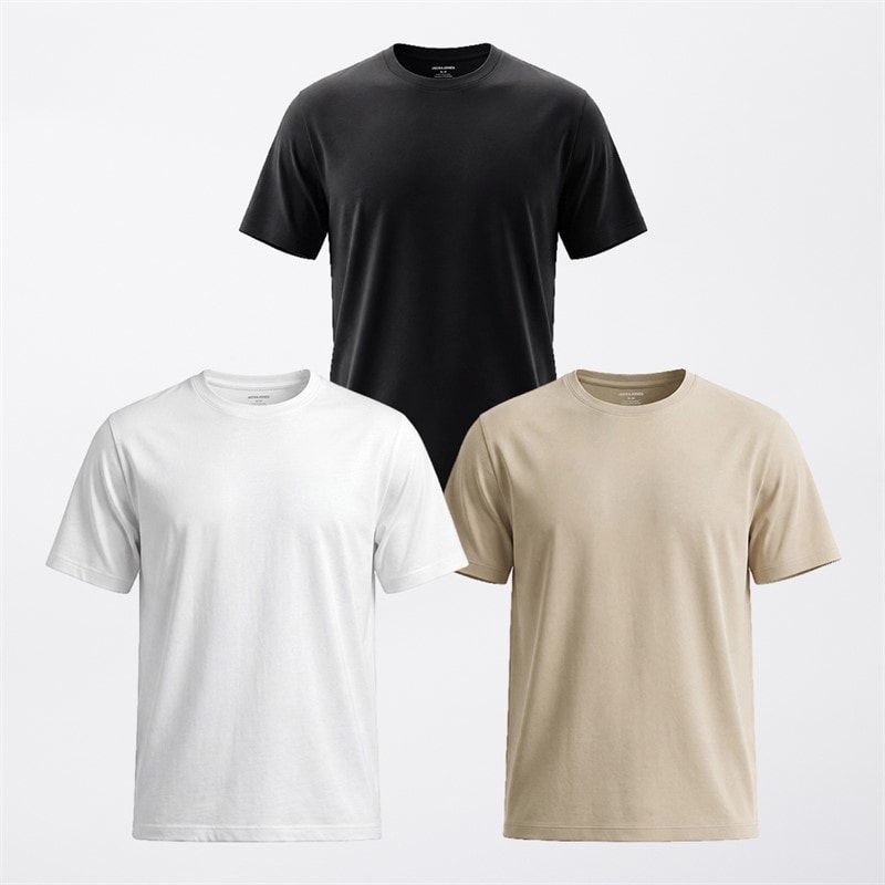 JACK & JONES Herre Sota Print Tre Pak T-shirts /Hvid/Ecru Sort - Billede 2