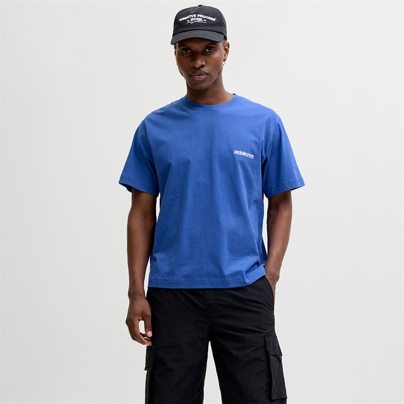 JACK & JONES Herre Union Bagprint T-shirt Beaucoup Blue