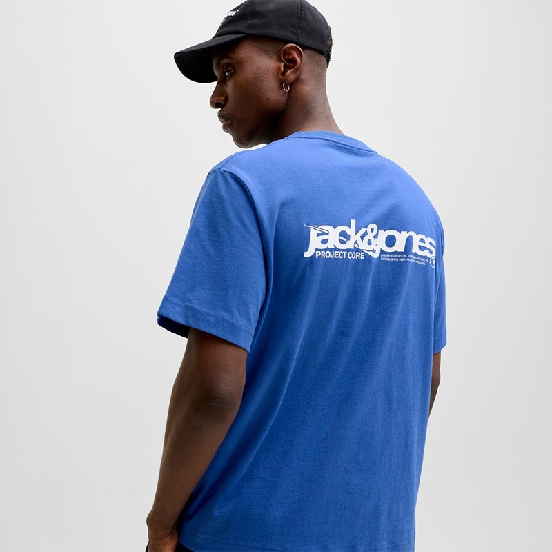 JACK & JONES Herre Union Bagprint T-shirt Beaucoup Blue - Billede 5