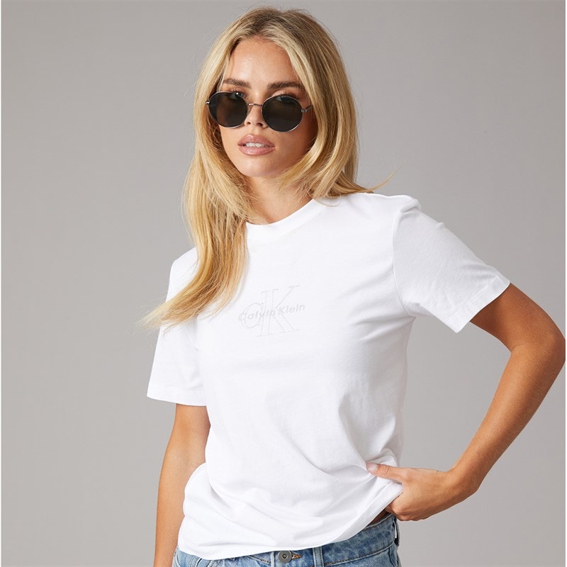 Calvin Klein Jeans Dame Klassisk Monologo T Shirt Bright White - Billede 1