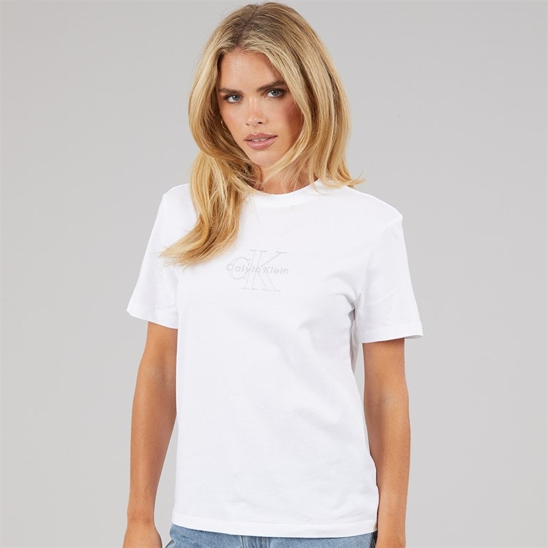 Calvin Klein Jeans Dame Klassisk Monologo T Shirt Bright White - Billede 3