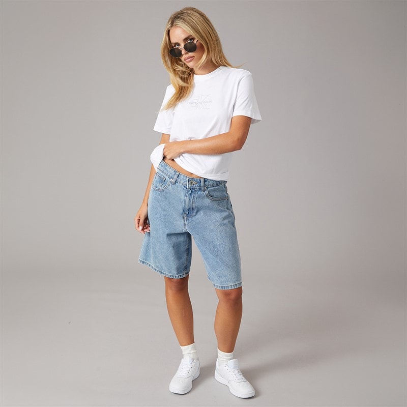 Calvin Klein Jeans Dame Klassisk Monologo T Shirt Bright White - Billede 4