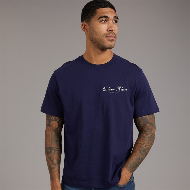 Calvin Klein Jeans Herre broderet logo t shirt Evening Blue