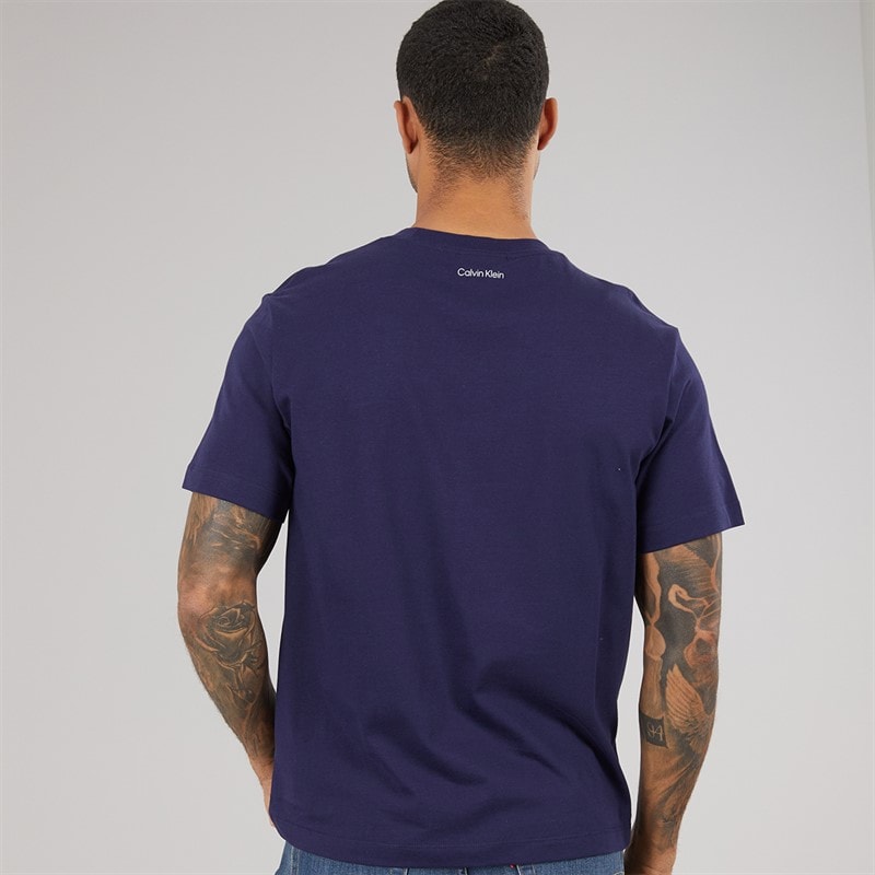Calvin Klein Jeans Herre broderet logo t shirt Evening Blue - Billede 2