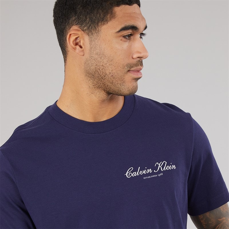Calvin Klein Jeans Herre broderet logo t shirt Evening Blue - Billede 3