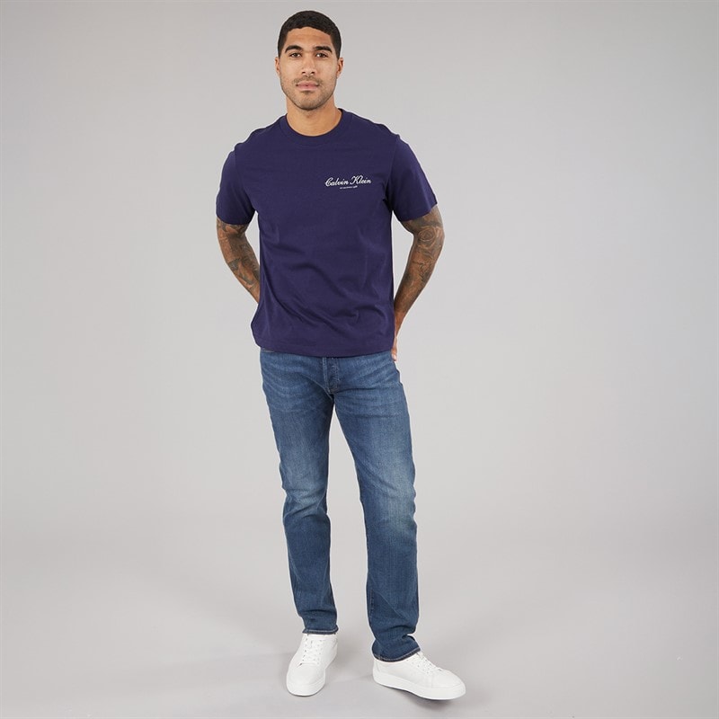 Calvin Klein Jeans Herre broderet logo t shirt Evening Blue - Billede 4