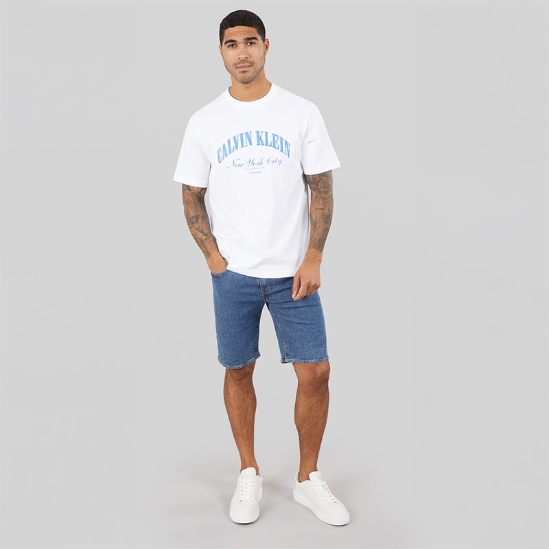 Calvin Klein Jeans Herre Broderet NYC Logo Grafisk T-shirt Bright White - Billede 4