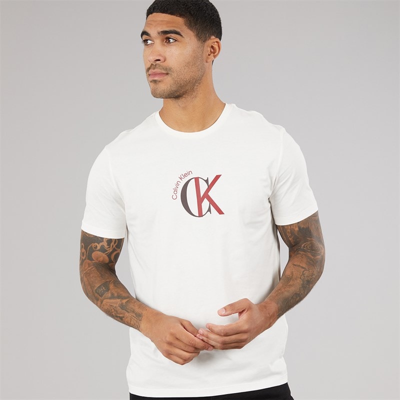 Calvin Klein Jeans Herre CKJ Logo Grafik T-shirt White Greige