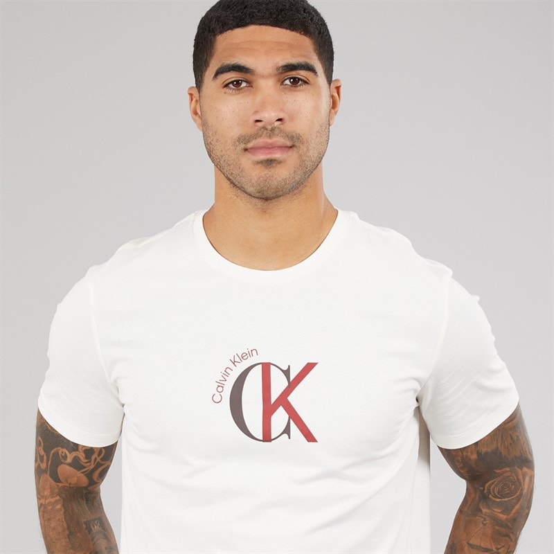 Calvin Klein Jeans Herre CKJ Logo Grafik T-shirt White Greige - Billede 3
