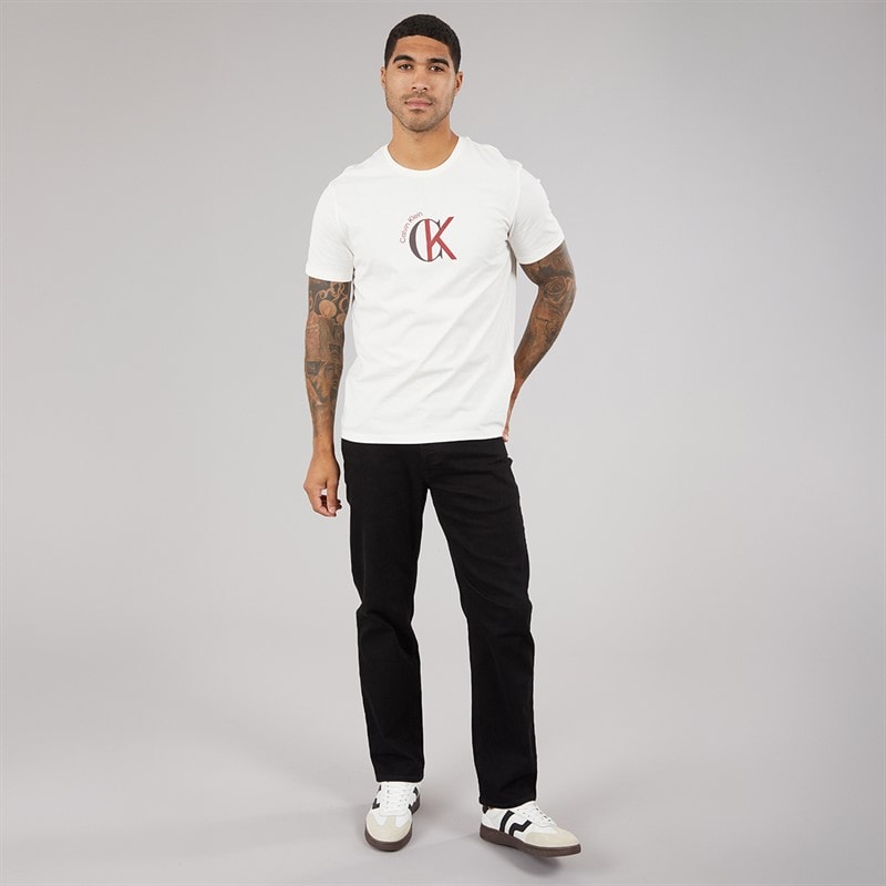 Calvin Klein Jeans Herre CKJ Logo Grafik T-shirt White Greige - Billede 4