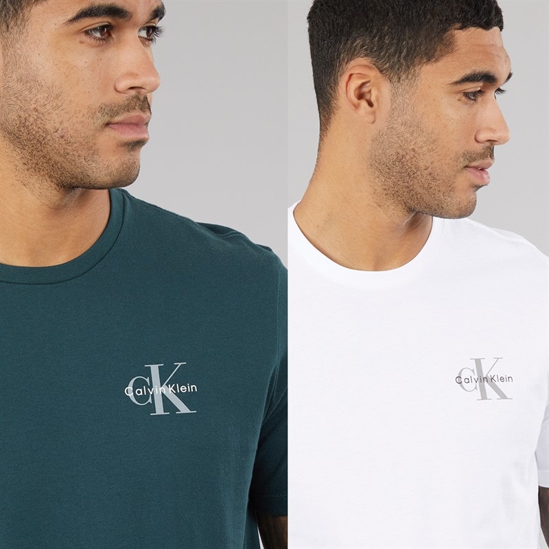 Calvin Klein Jeans Herre Klassisk Monogram Logo T-shirt Bright White/Dark Teal - Billede 3