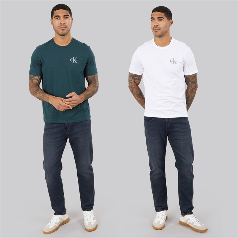 Calvin Klein Jeans Herre Klassisk Monogram Logo T-shirt Bright White/Dark Teal - Billede 4
