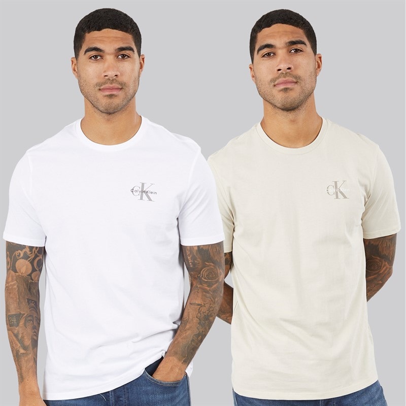 Calvin Klein Jeans Herre Klassisk Monogram Logo T-shirt Bright White/Oatmeal