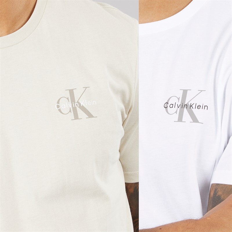 Calvin Klein Jeans Herre Klassisk Monogram Logo T-shirt Bright White/Oatmeal - Billede 3