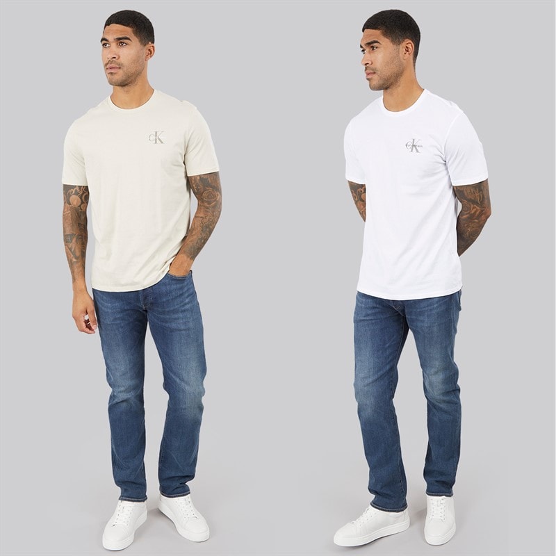 Calvin Klein Jeans Herre Klassisk Monogram Logo T-shirt Bright White/Oatmeal - Billede 4