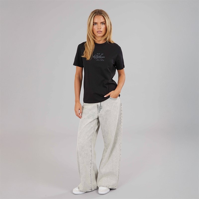 Calvin Klein Jeans Dame Monologo T-shirt Sort - Billede 3