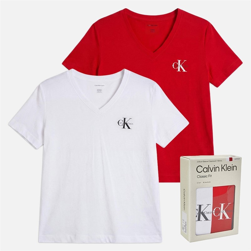 Calvin Klein Jeans Dame Logo To Pak V Hals T Shirts Adrenaline Rush/Brilliant White - Billede 5