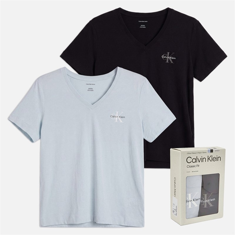 Calvin Klein Jeans Dame Monologo To Pack V Hals T Shirts Plein Air/Sort - Billede 5