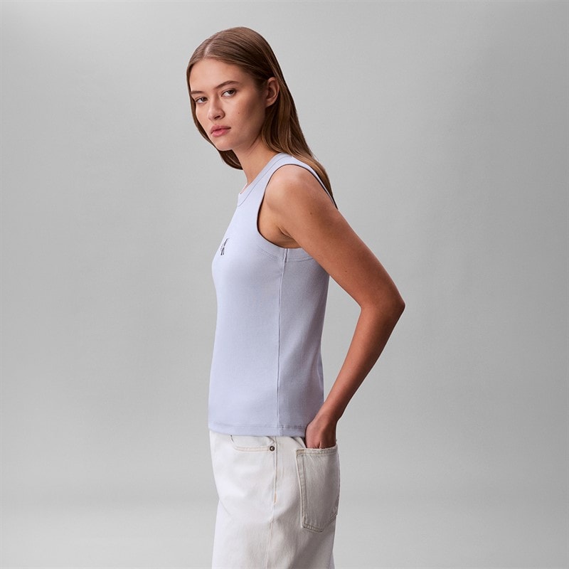 Calvin Klein Jeans Dame Monologo Rib Tank Top Breezy Blue - Billede 3