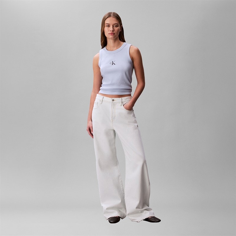 Calvin Klein Jeans Dame Monologo Rib Tank Top Breezy Blue - Billede 4