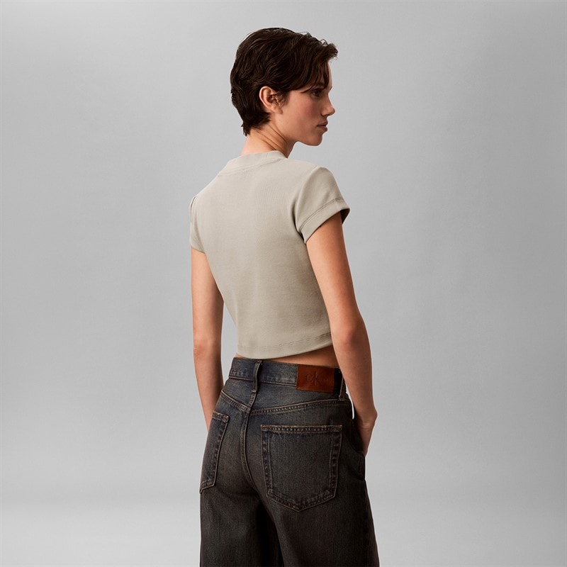 Calvin Klein Jeans Dame Monologo Rib T Shirt Shadow - Billede 2