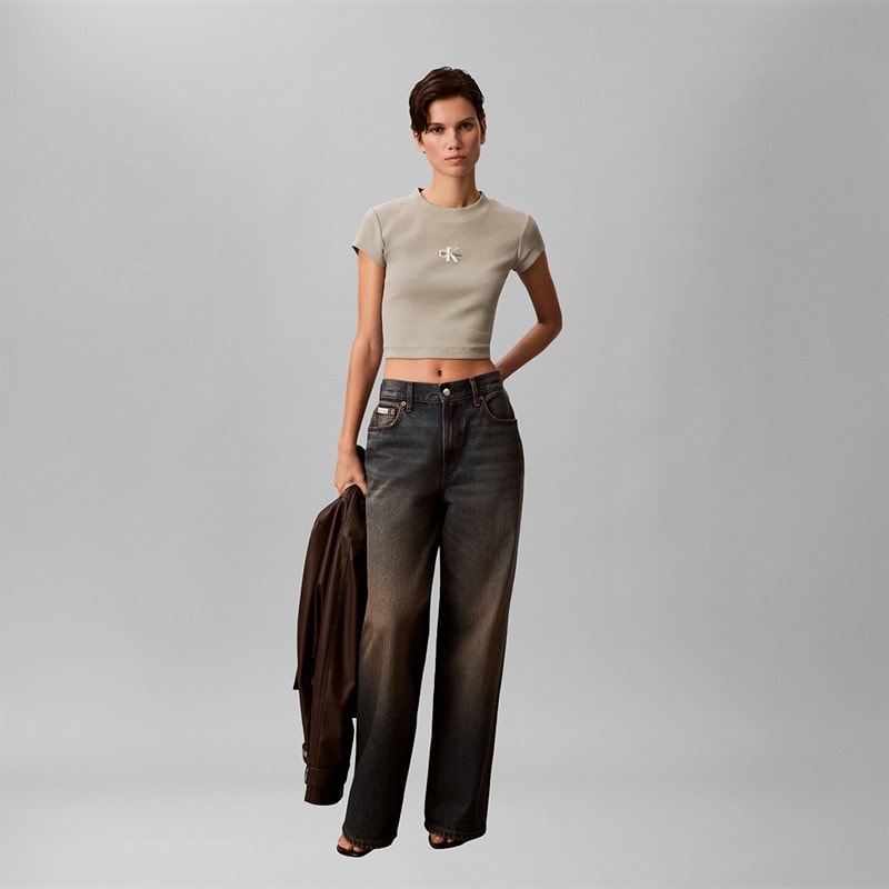 Calvin Klein Jeans Dame Monologo Rib T Shirt Shadow - Billede 4