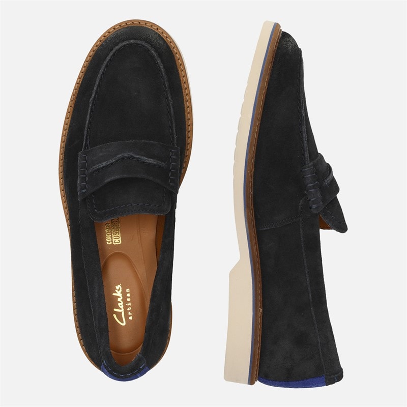Clarks Herre Premium Atticus LT Slip Sko Navy Suede - Billede 4