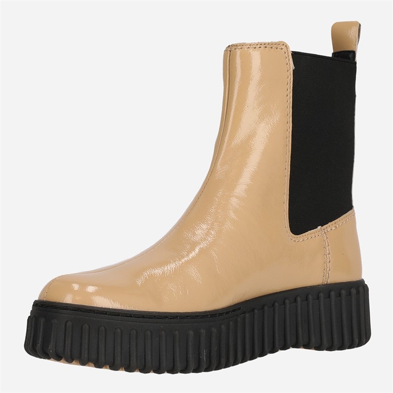Clarks Dame Evo Wallabee Sko Sort Ruskind Beige Patent - Billede 3