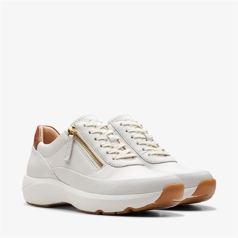 Clarks Premium Dame Tivoli Side Lynlås Træningssko 1238 Off White Lea - Billede 2