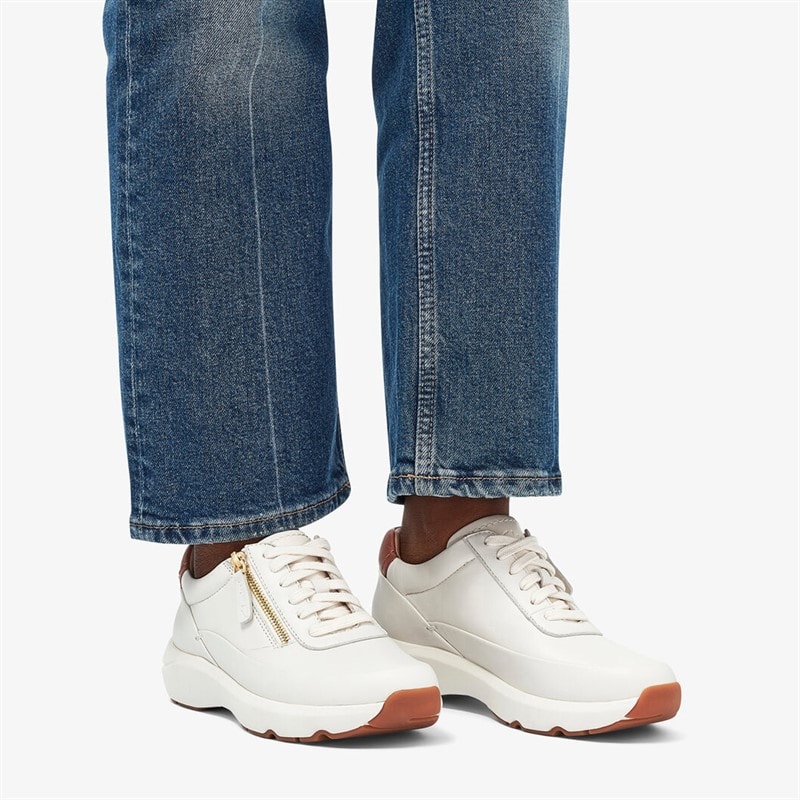 Clarks Premium Dame Tivoli Side Lynlås Træningssko 1238 Off White Lea - Billede 4