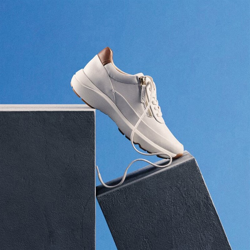 Clarks Premium Dame Tivoli Side Lynlås Træningssko 1238 Off White Lea - Billede 5