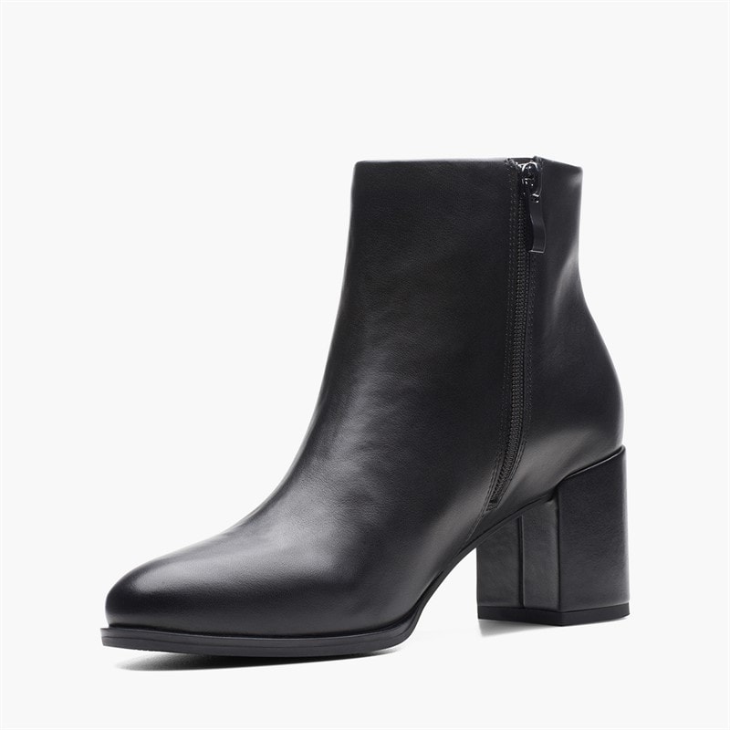 Clarks Dame Freva 55 Side Zip Støvler Black Leather - Billede 3