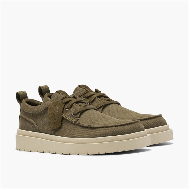 Clarks Herre Polden Moc Sko Olive Canvas - Billede 4