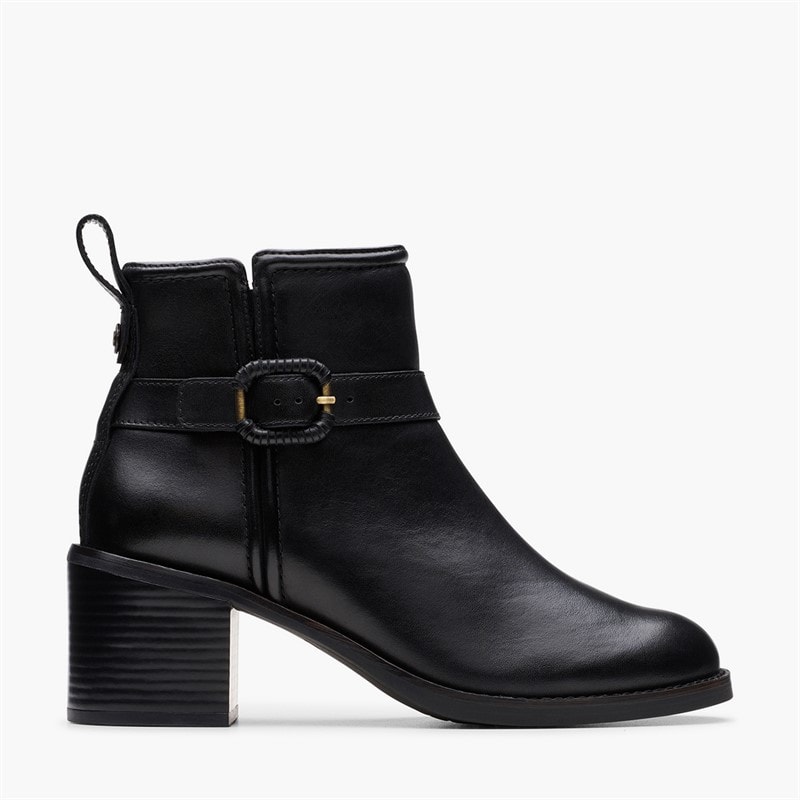 Clarks Dame Chamberly Trim Blok Hæl Støvler Black Leather