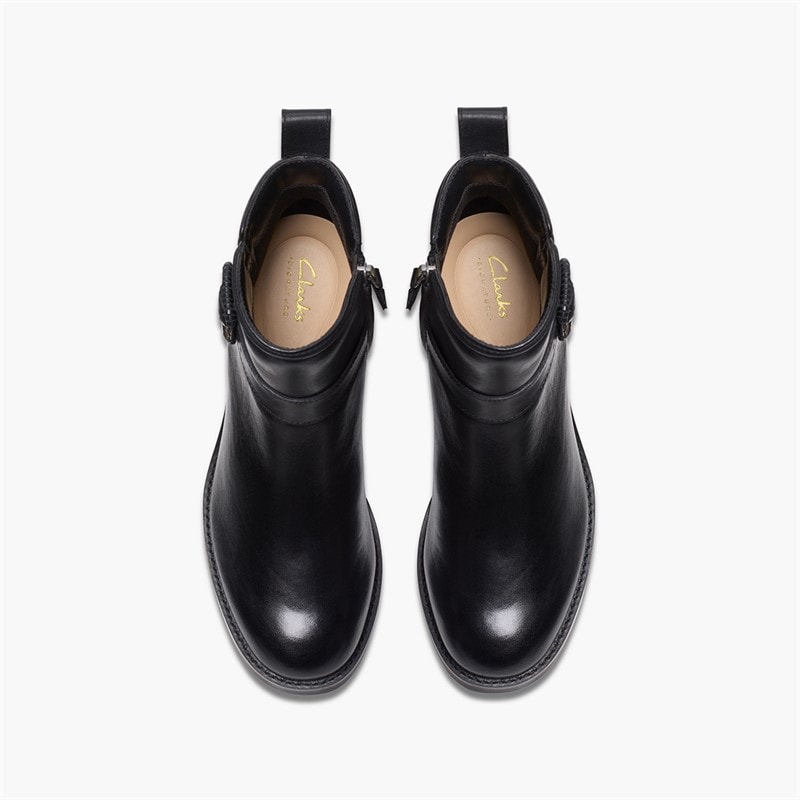 Clarks Dame Chamberly Trim Blok Hæl Støvler Black Leather - Billede 2