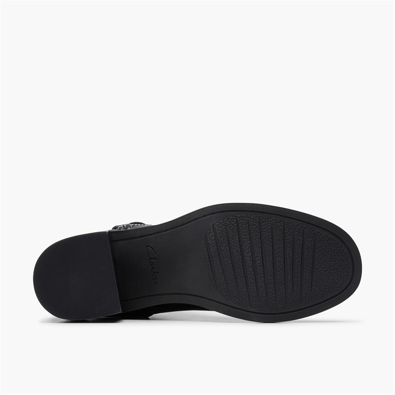 Clarks Dame Chamberly Trim Blok Hæl Støvler Black Leather - Billede 3
