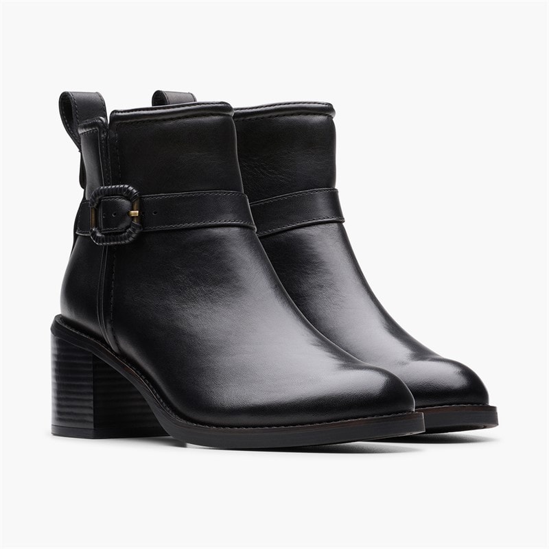 Clarks Dame Chamberly Trim Blok Hæl Støvler Black Leather - Billede 4